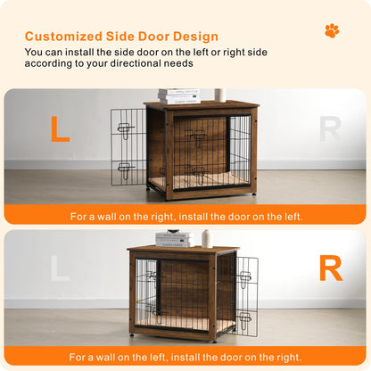 DWANTON Dog Crate Furniture with Cushion, Wooden Dog Crate with Double Doors, Dog Furniture, Dog Kennel Indoor for Small/Medium/Large Dog，End Table, Small, 27.2" L, Warm Brown - WoodArtSupply