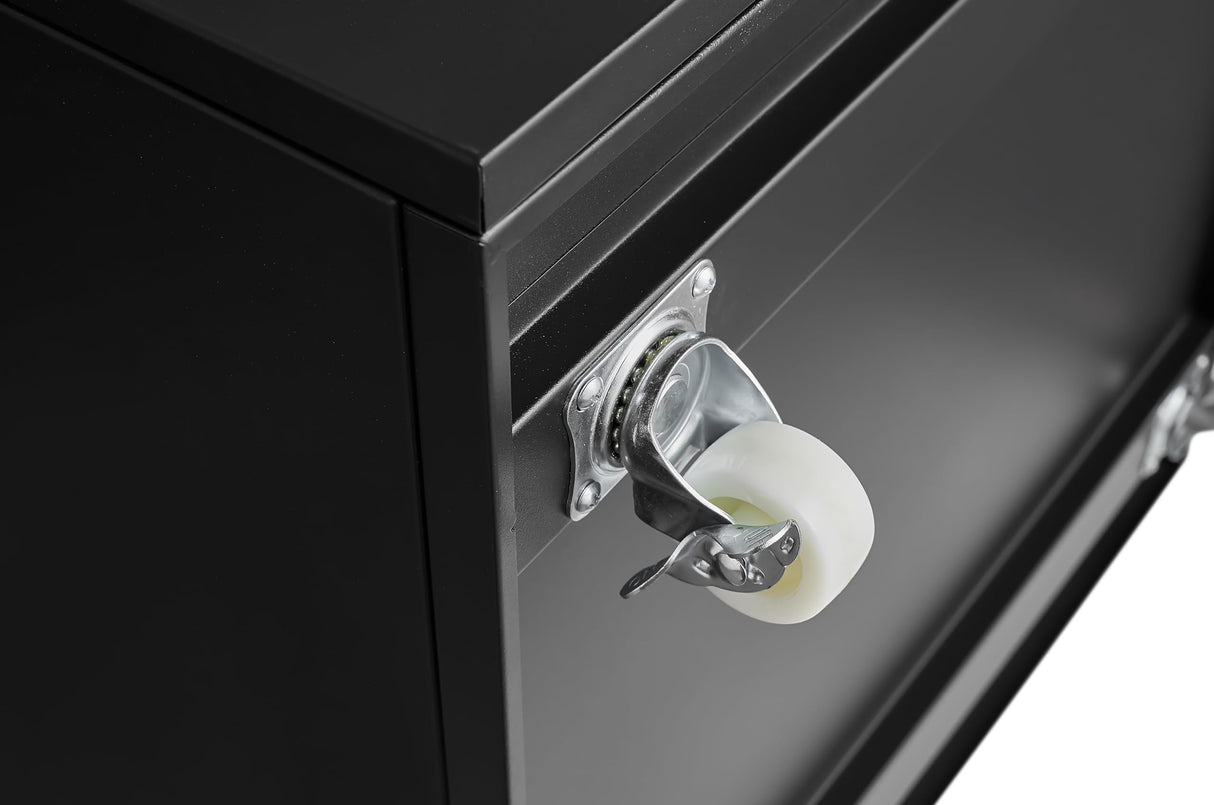 CEMKAR Printer Stand with Adjustable Storage Rack Mobile Metal Wheeled Work Cart Rolling File Cabinet with Door for Home Office (Black) CEMKAR