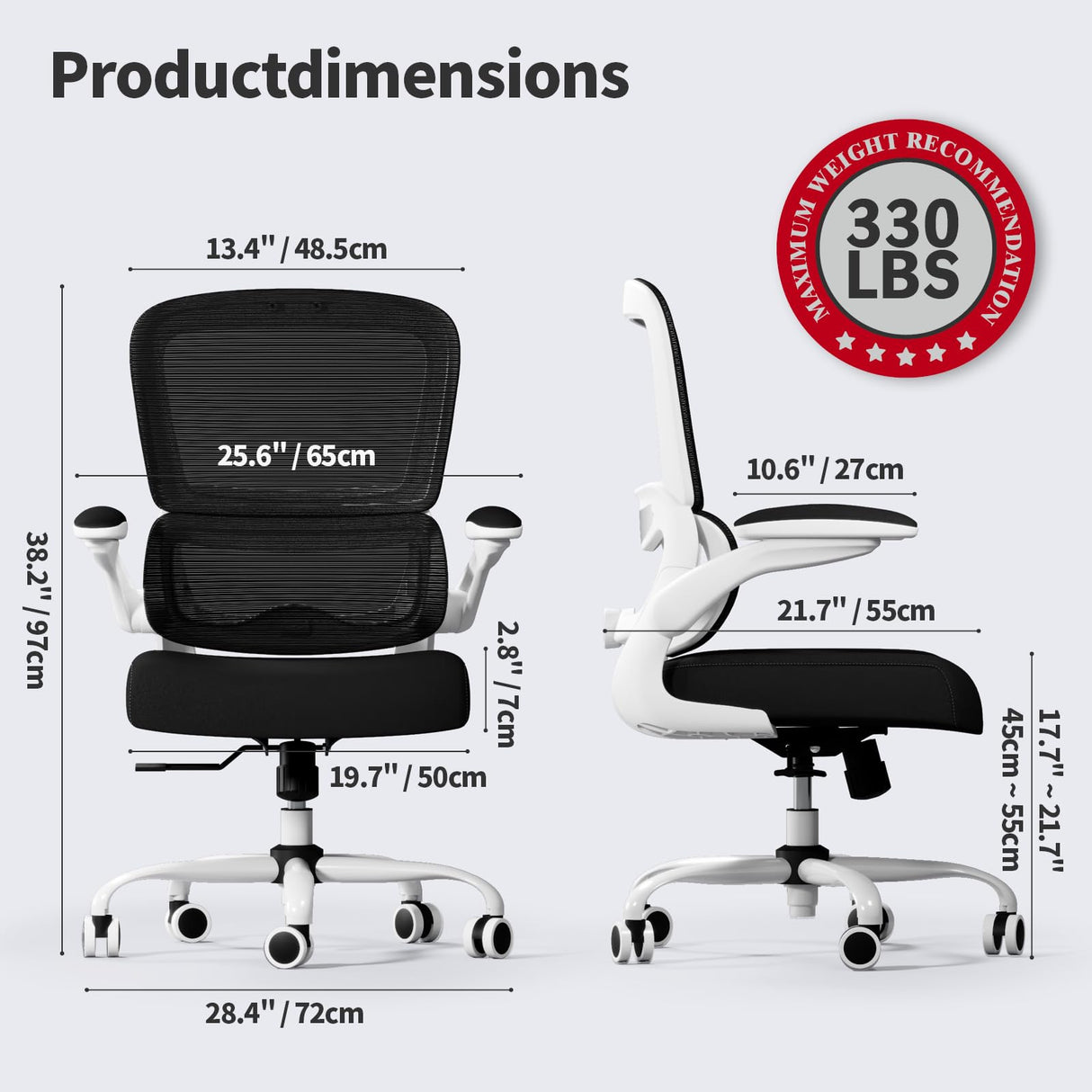 TRALT Office Chair - Ergonomic Desk Chair with Adjustable Lumbar Support, Mesh Computer Chair, Executive Chair for Home Office Comfortable Lumbar Support (White+Black) TRALT