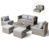 VINGLI 6 Pieces Wicker Patio Furniture Set, Outdoor Sectional Furniture Patio Conversation Set Space-Saving Design with Ottomans and Coffee Table for Garden,Poolside, Backyard(Grey) VINGLI