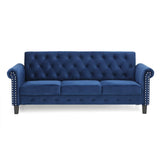 Furinno Bastia Vintage Modern Chesterfield Button Tufted 3-Seater Sofa Couch for Living Room, Navy Velvet Furinno