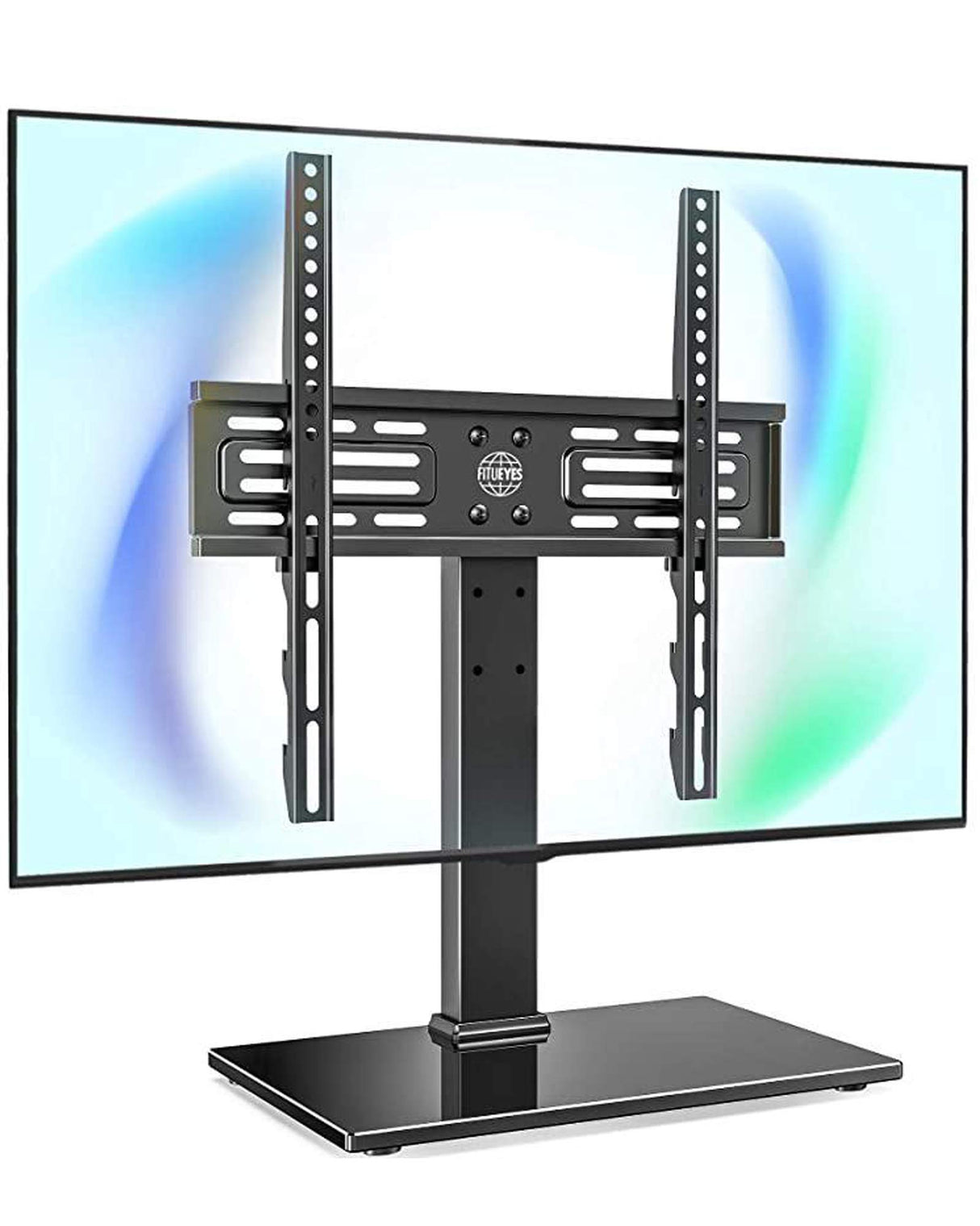 FITUEYES Universal TV Mount Stand Table Top TV Stand for 27-55 inch TVS Height Adjustable TV Stand Mount, Glass Base, Black FITUEYES