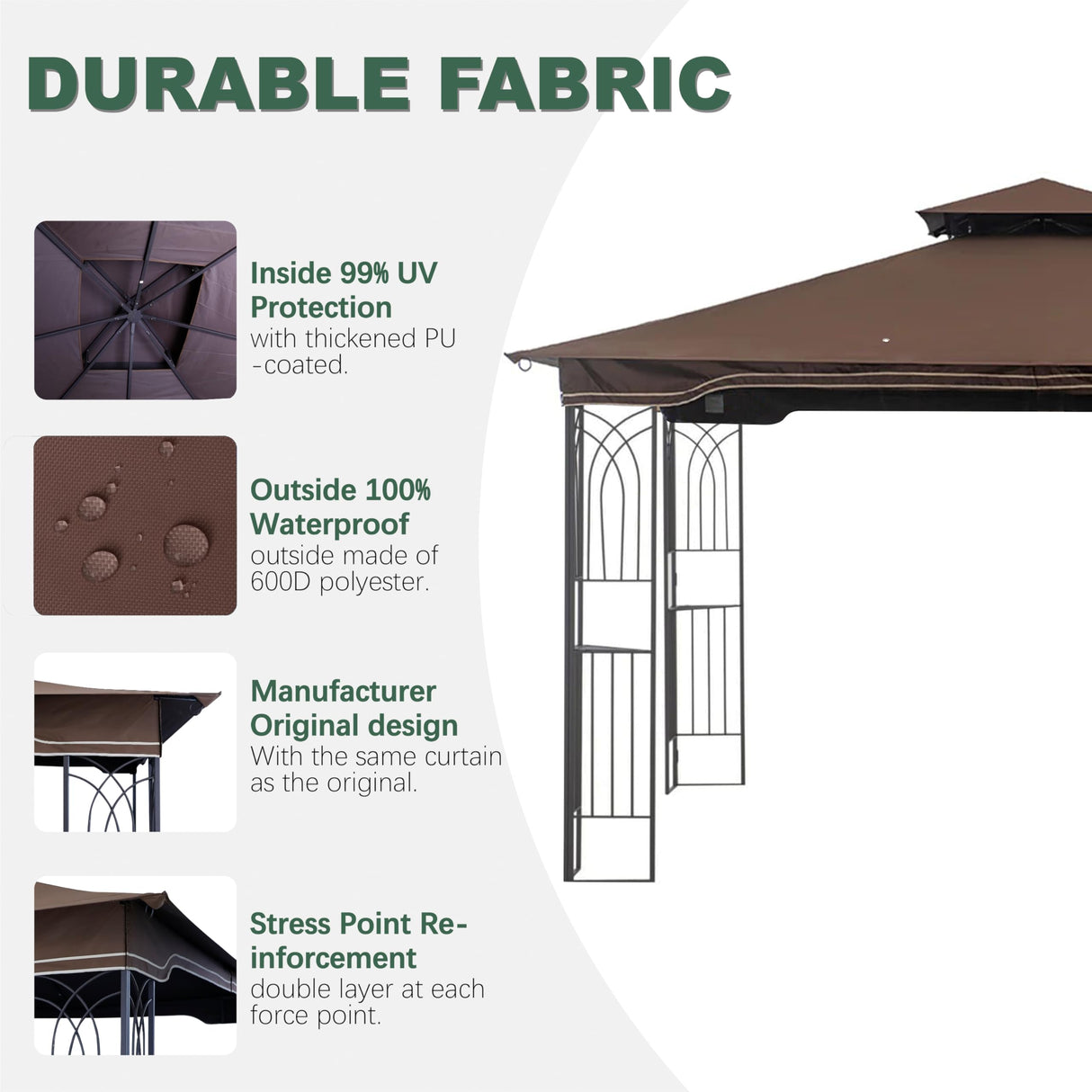 JANCANOPY Replacement Gazebo Canopy for 10 x 12 Regency II Patio Gazebo,(Brown) JANCANOPY