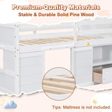Osparple Twin Size Low Loft Bed, Kids Bed Frame with Shelf, Drawer and Stairs for Girls, Boys, Loft Bed with Storage, Strong Wood Slats Support, White Osparple