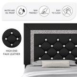 Twin Bed Frame, Faux Leather Platform Bed with Upholstered Diamond Headboard, Mattress Foundation with Strong Wooden Slats Support, No Box Spring Required, Easy Assembly, Black BarnFurin