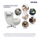 Nouhaus Classic Massage Chair with Ottoman. White Leather Lounge Chair, with Percussive & Shiatsu Chair Massager, Bluetooth Speaker and Recliner. Cozy Bedroom Chair with Spot and Full Body Massager Nouhaus