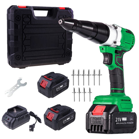 Etersec Cordless Rivet Gun, Portable 21V Lithium Battery Charging Full-Automatic Core Pulling Rivet Gun Professional Kit,with Battery and Charger，for 1/8", 5/32", 3/16" Rivets（Green Etersec