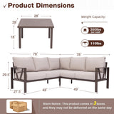 COMLAX FIELD Patio Furniture Set, 6 Pieces Outdoor Couch Sectional, L Shaped Patio Sofa, Metal Patio Couch Sectional with Side Table, Outdoor Seating Conversation Set, Beige COMLAX FIELD