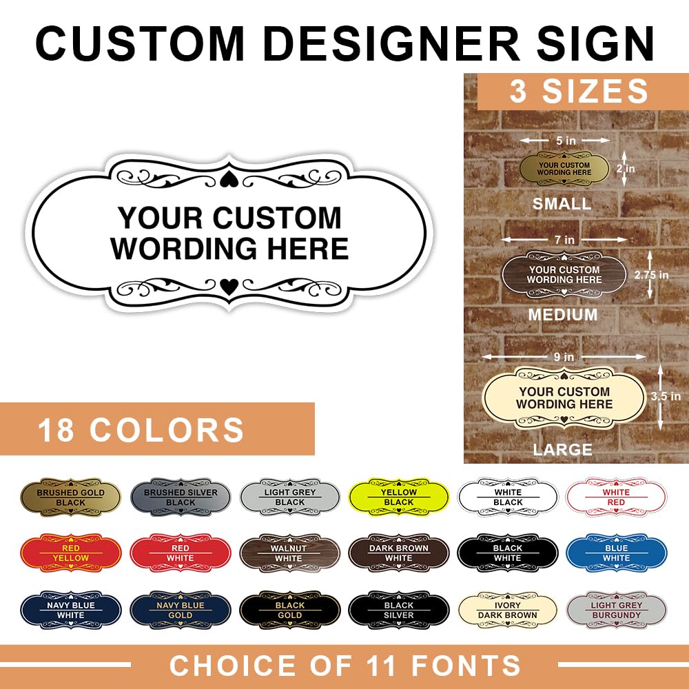 Designer Custom Personalizable Plastic Wall or Door Sign | Your Custom Message | Enter Your Text | Easy to Install Comes With Strong 2 Sided Foam Tape | Business Signs | Home Signs | Property Signs | Signs ByLITA