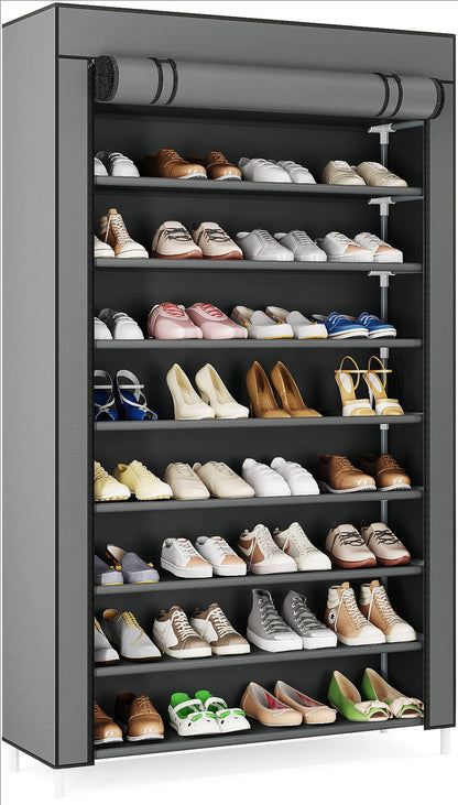 Tribesigns 10 Tier Shoes Rack with Non-Woven Cover, Grey, 50 Pair Large Capacity, Easy Assembly, Non-Woven Fabric and Iron Tube