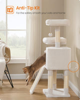 Feandrea Cat Tower, Cat Tree for Indoor Cats, 45.3-Inch Cat Condo with Scratching Post, Ramp, Perch, Spacious Cat Cave, for Kittens, Elderly Cats, Adult Cats, Small Space, Cream White UPCT141W02 Feandrea