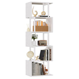 Furologee White Geometric Bookshelf 6 Tier S-Shaped Bookcase, Tall Modern Display Storage Shelf, Metal and Wood Decorative Freestanding Room Divider Shelves for Bedroom, Living Room, Office Furologee