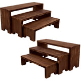 Yikaroeli Display Wood Risers Wooden Stand 3 Tier Wood Racks Decorative Rectangular, 2 Set 6 Piece Cupcake Stands Cologne Perfume Organizer Showcase Items(Brown) Yikaroeli