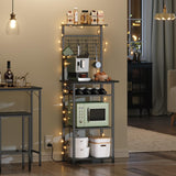 MAHANCRIS Bakers Rack with Power Outlet, Coffee Bar Station with Wine Rack, Bakers Racks for Small Spaces, Microwave Stand for Kitchen, Black BRBK23E01 MAHANCRIS