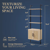 OAKHAM HOME 5 Tier Book Shelf, 73" Tall Bookshelf with Storage, Modern Bookcase with Shelves, Wall Mount Ladder Shelf with Steel Frame, Bookshelves with Rattan Cabinet for Living Room (Weathered Oak) OAKHAM HOME