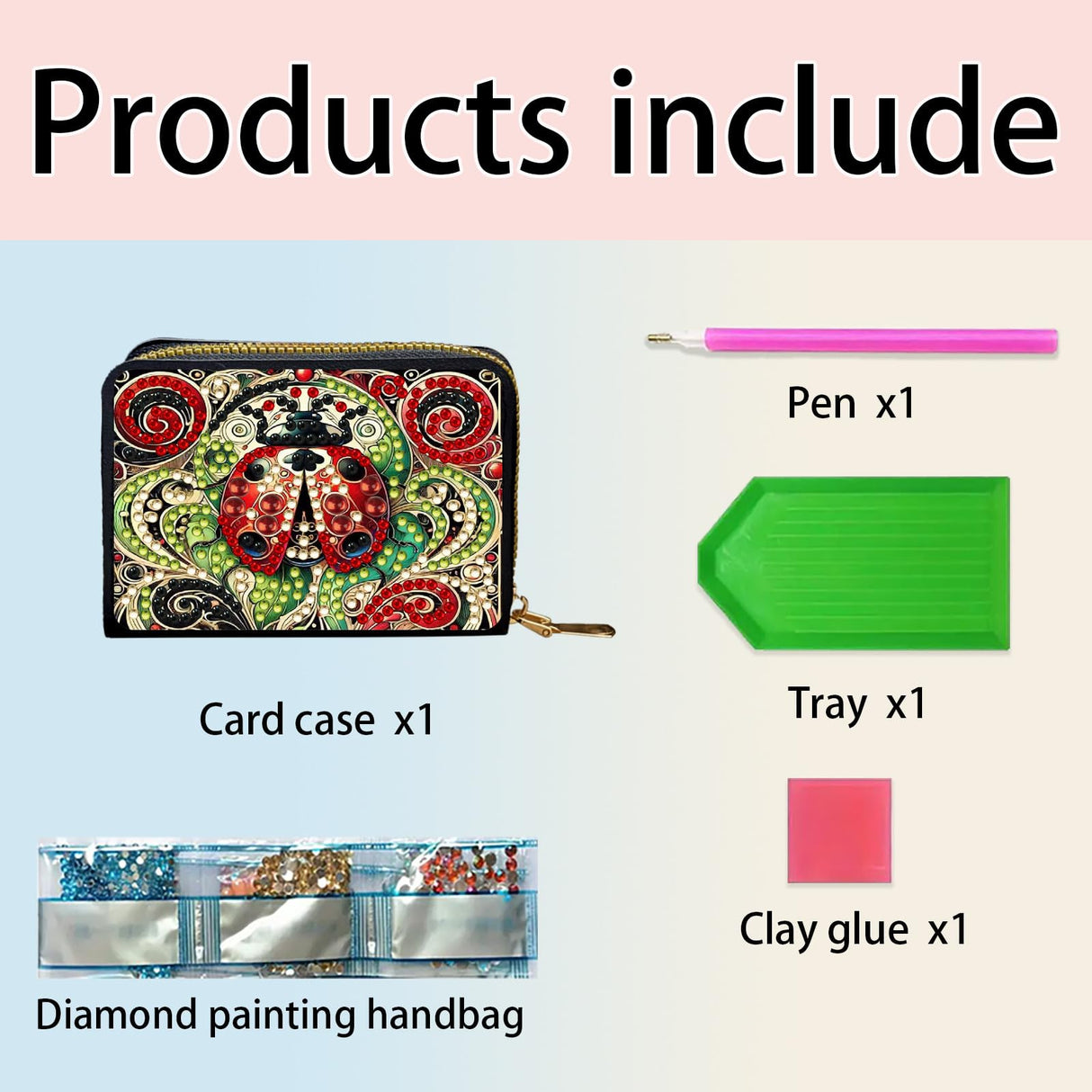 DoxQcs Anti-demagnetization Coin Card Holder, DIY Diamond Art Painting Leather Zipper Card Case Wallet-Ladybird-2 DoxQcs