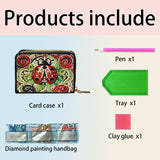 DoxQcs Anti-demagnetization Coin Card Holder, DIY Diamond Art Painting Leather Zipper Card Case Wallet-Ladybird-2 DoxQcs