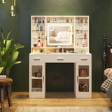 Fameill Makeup Vanity with Lights, 43.4inch Vanity Desk with Power Strip, 3 Drawers and 2 Cabinets Makeup Table with Lighted Mirror, 3 Lighting Colors, White Fameill