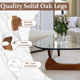 Triangle Coffee Table in Walnut Mid Century Modern Solid Wood Base and Triangle Clear Glass Coffee Table for Living Room Low Minimalist Tea Table Coffee Tables (36 * 25.6 * 16, Walnut Transparent) PRITIY