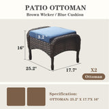 Belord Outdoor Ottomans for Patio Foot Rest - 25 Inch PE Wicker Foot Stool Set of 2 with Removable Cushions for Patio Furniture Sets,All Weather Rattan Ottoman for Balcony Deck Backyard Brown Belord