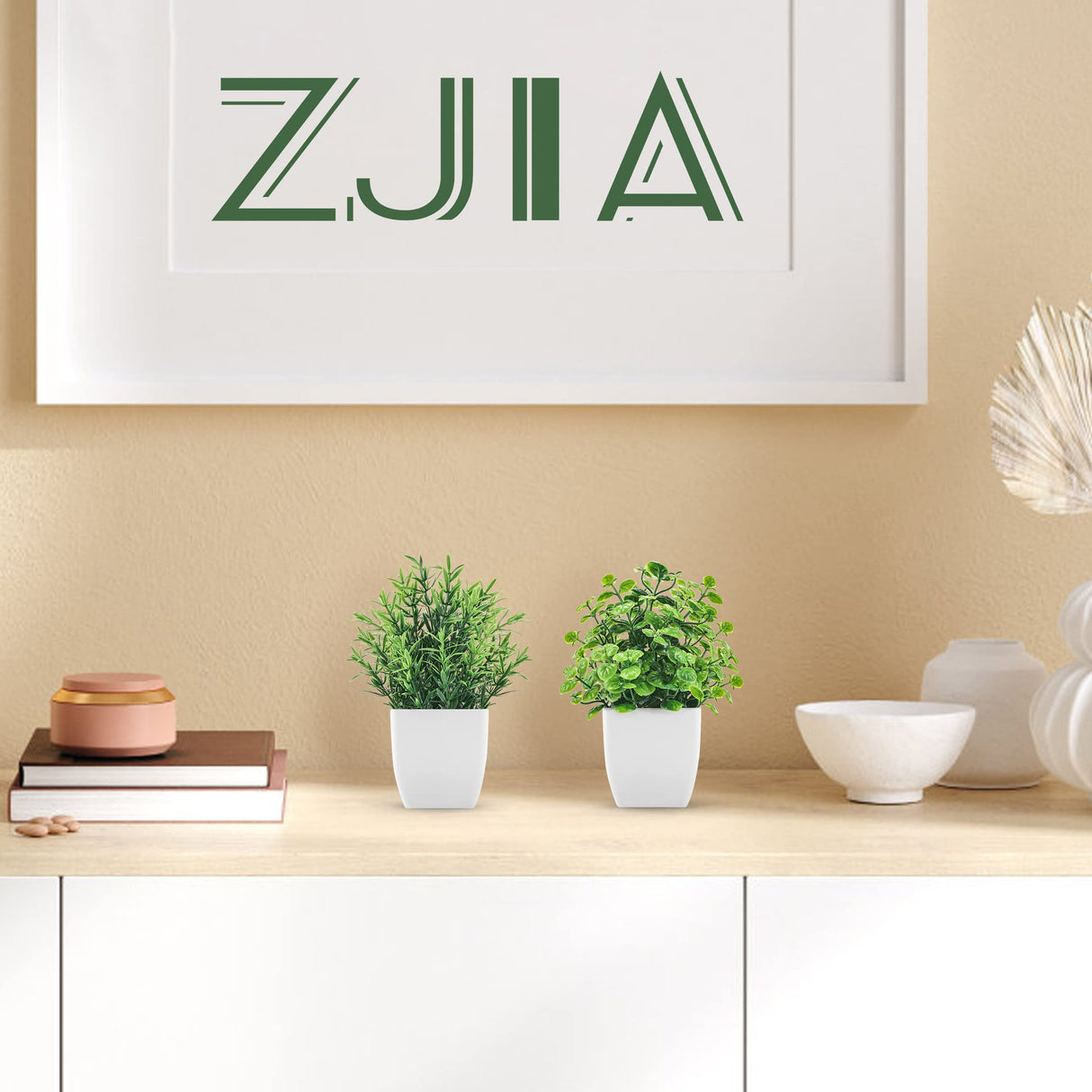 ZJIA 2 Pack Fake Plants Small Artificial Greenery Faux Plants Indoor for Home Farmhouse Bathroom Shelf Decor ZJIA