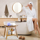 Acacia Shower Stool Bench for Inside Shower to sit on, 18 Inches Shower Chair with Shelf for Shaving Legs, Spa, Bath Seat, Waterproof Inside Shower Bench for Adults Seniors Elderly (18 in with Shelf) ENKEZI