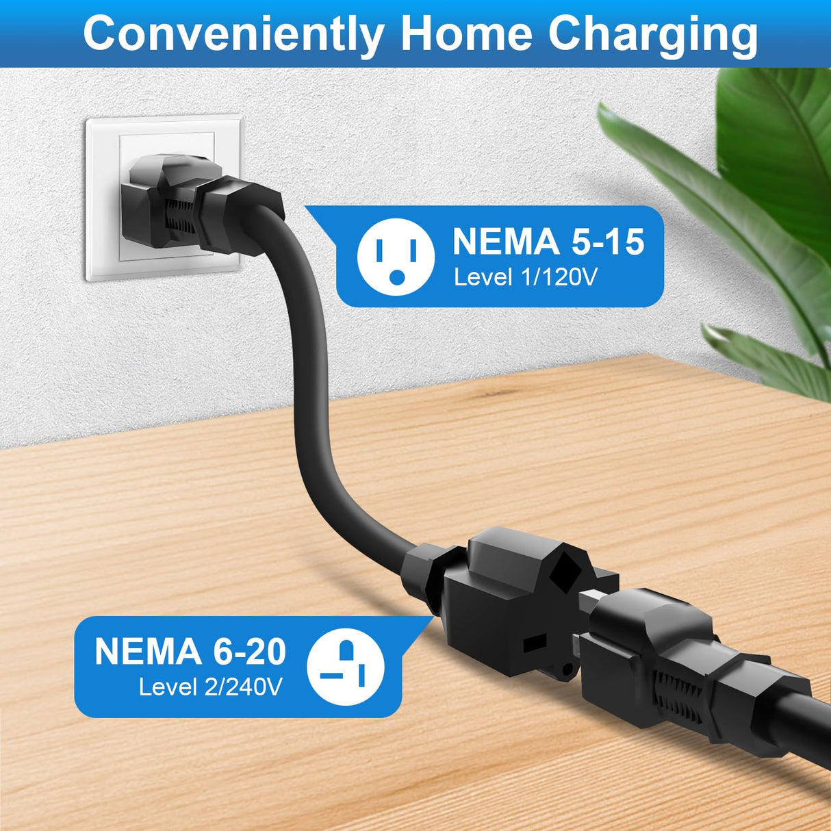 Aiskooc 16Amp Level 2 EV Charger, NEMA 6-20 & 5-15 Plug, 110V Mobile Charger, 25ft Extension Cord, Portable EV Charger for Tesla Models 3/Y/S/X Aiskooc