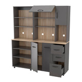 Inval Proforte 2-Piece Garage Storage Cabinet Set with 1 Large Cabinet, 3-Drawer Cabinet, Adjustable Shelves, Dark Gray/Maple Inval