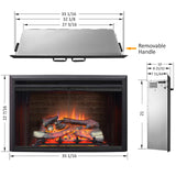 PuraFlame Klaus Electric Fireplace Insert with Fire Crackling Sound Glass Door and Mesh Screen, 750/1500W, Black, 33 1/16 Inches Wide, 21 Inches High, 33 1/16 W X 21 H X 7 51/64 D PuraFlame