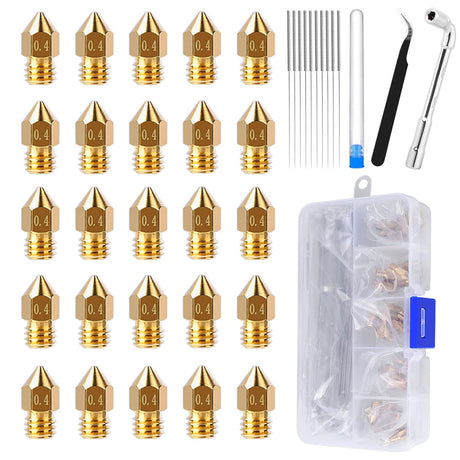 Comgrow 25PCS MK8 Ender 3 V2 Nozzles 0.4MM, 3D Printer Brass Hotend Nozzles with DIY Tools Storage Box for Creality Ender 3/Ender 3 Pro/Ender 3 Max/5 Pro/Ender 3 S1/Ender 3 Neo/CR 10 Series 3D Printer Comgrow