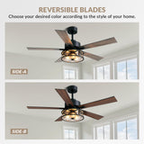 APBEAMLighting Farmhouse Ceiling Fans with Lights and Remote Control, 52 Inch Rustic Fandelier Ceiling Fan with Bubble Glass Shade 6-Speed Caged Ceiling Fan for Living Dining Room Bedroom,Walnut/Brown APBEAMLighting