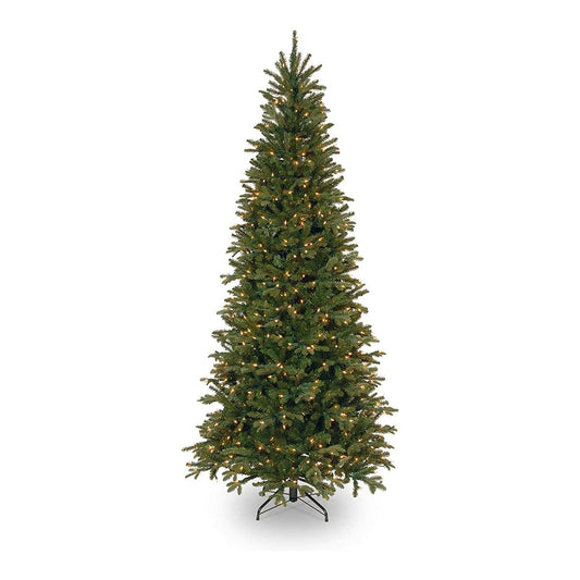 National Tree Company Pre-Lit 'Feel Real' Artificial Slim Christmas Tree, Green, Tiffany Fir, White Lights, Includes Stand, 7.5 Feet