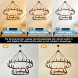 HHR 48" Wood-Grain Surface Double Tier Wagon Wheel Chandelier, 36-Light Round Farmhouse Pendant Light Fixture, Rustic Hanging Lighting for Dining Room Living Room Office(Not Solid Wood) HHR