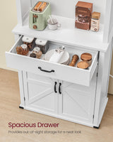 VASAGLE 71" Pantry Cabinet with Lights and Charging Station, Kitchen Pantry Cabinet with Doors and Drawer, Farmhouse Storage Cabinet, Coffee Bar VASAGLE