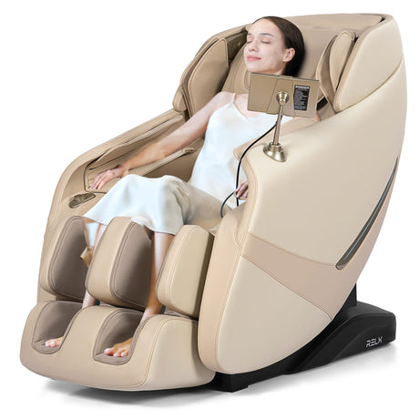 RELX 2025 Massage Chair Full Body, Zero Gravity Airbag Shiatsu Massage Chair with SL-Track, Heating, AI Control, Body Scan, 13 Modes, Foot Rollers, and Deep Yoga Stretch (Beige) RELX