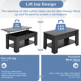 Ruesleag Lift Top Coffee Table w/Hidden Compartment and Storage Shelf,Retro Wooden Lift Tabletop Dining Table Multifunctional Wooden Working Table for Living Room Office Reception Room,39.4in L,Black Ruesleag