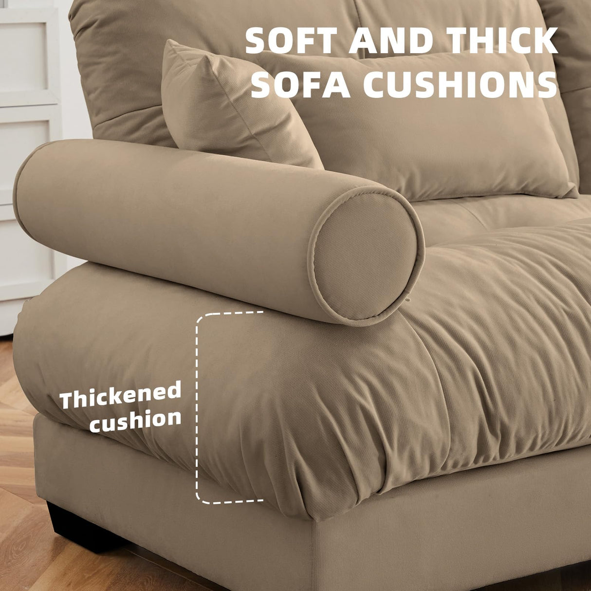 SoarTalent 166" Modern Oversized Modular Sectional Sofa 4-Seater U-Shaped Cloud Sleeper Couch with 2 Ottomans, Pillows and Overthick Cushion for Living Room, Home Theater, Apartment, Velvet, Camel SoarTalent