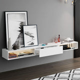 HedoAjim LED Floating TV Stand for 65 70 75 78 88 95+ inch TV, Entertainment Center with Light and Storage Cabinet Media TV Console Shelf for Wall for Living Room Bedroom (White with Led Lights) HedoAjim