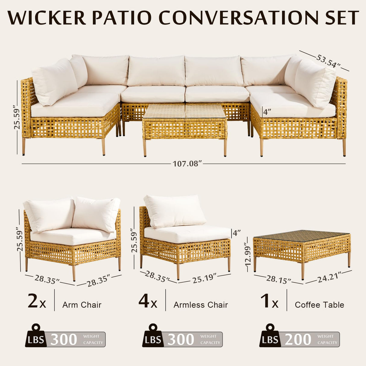 VINGLI 7 Piece Outdoor Patio Furniture Sets, Outdoor Sectional Furniture PE Rattan Wicker Sofa Set, All Weather Patio Conversation Set with Cushion for Backyard, Porch VINGLI