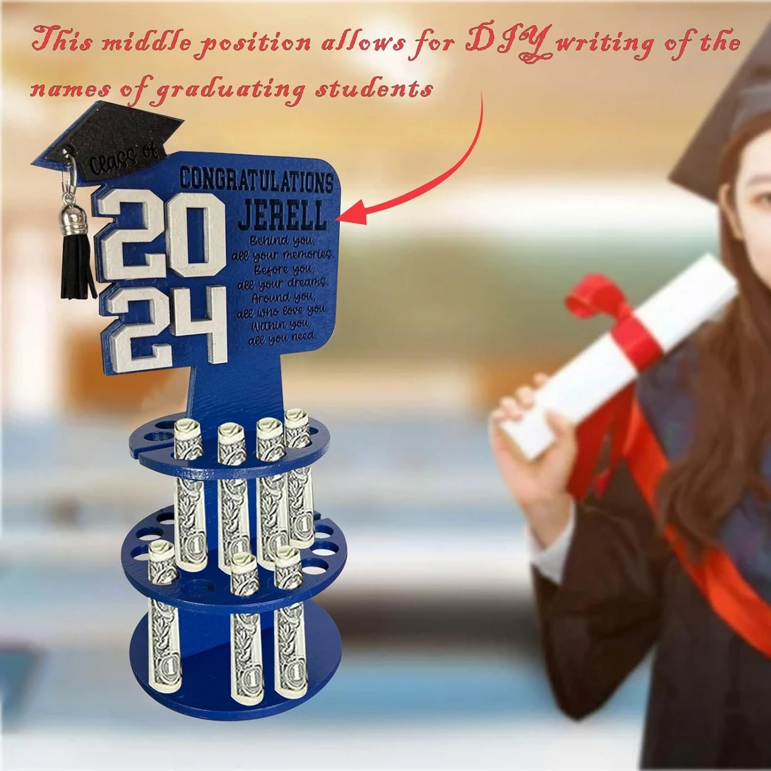 2024 Graduation Gifts, 3 Tier Graduation Money Holder, Wooden Graduation Card Cake Cash Holder, Funny Decorations Class of 2024 Graduation Party Supplies Money Gift for Boys Girls High School - WoodArtSupply