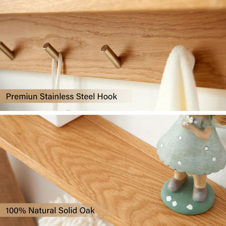 Rsuwiz Wall Hooks with Shelf Oak Wood Coat Rack Shelf Wall Mounted, Entryway Shelf with 6 Metal Hangers for Clothes Hats Towel for Bathroom, Bedroom, Living Room (Natural, 27.5 inches) Rsuwiz