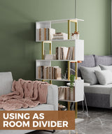 Gadroad 5 Tier Geometric Bookcase,S Shaped Bookshelf, Wood Decorative Storage Shelving, Modern Freestanding Display Shelves, Tall Book Shelf Unit for Living Room Bedroom, Gold Gadroad