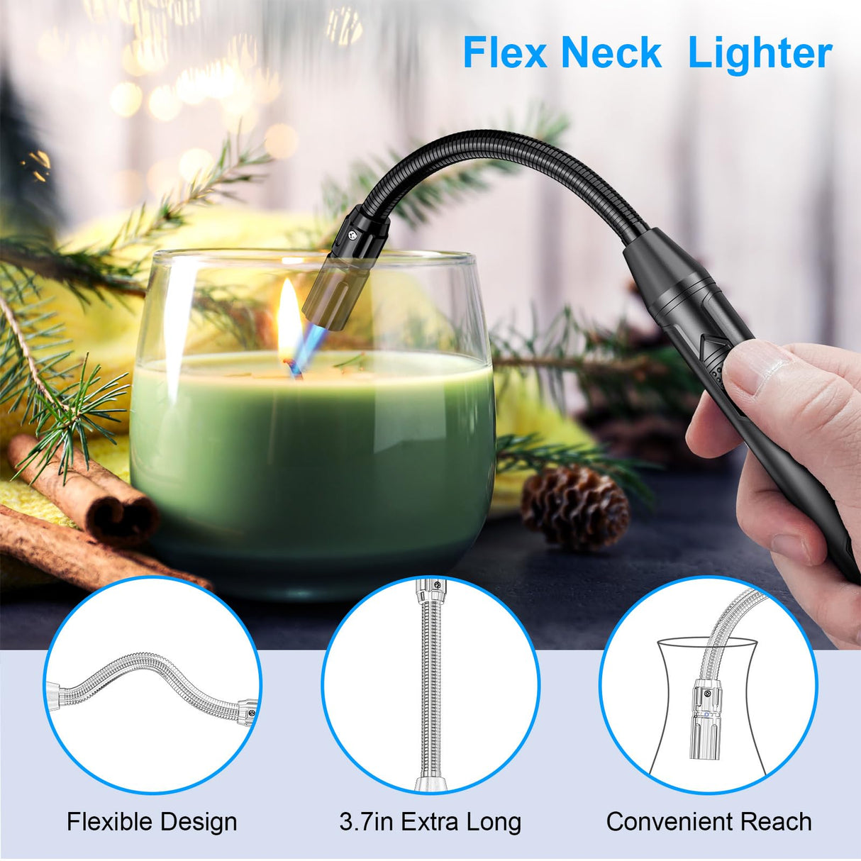TOPKAY Torch Lighter Refillable Butane Lighter Long Flexible Neck Multipurpose Lighter for Candles Grill BBQ Fireplaces Kitchen Camping (No Prefilled) TOPKAY