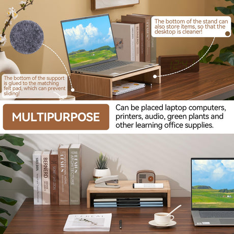 KIRIGEN Monitor Stand Wooden -Desk Stand Wood for Computer/Laptop/TV Printer - Monitor Arms & Stands Desk Riser for Office Organizers - Desktop Workspace Platforms Stands (39,Natural) KIRIGEN