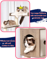 Gitelsnour Cat Tree, 64" Tall Wood Cat Tower for Indoor Cats Large Adult, Modern Cat Condo with Scratching Post and Food Station, Cat Tunnel, 2 Cat Bowls, Hammock, Rustic Gray GCT101-MSG Gitelsnour