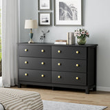 HOUROM Black Dresser, Modern 6 Drawer Double Dresser for Bedroom with Gold Knobs, Adults & Kids Wide Dressers & Chests of Drawers for Hallway, Entryway HOUROM