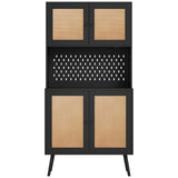 Svimi Rattan Kitchen Pantry Storage Cabinet with Power Outlets, LED Lights, Pegboard - 62.6" Tall Hutch Sideboard Buffet Cabinet, Organized Storage for Kitchen, Dining Room and Hallway Black Svimi