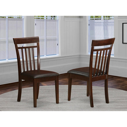 East West Furniture CAC-MAH-LC Capri Kitchen Dining Chairs - Faux Leather Upholstered Solid Wood Chairs, Set of 2, Mahogany