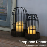 Perfnique Decorative Candle Lantern, Set of 2 Farmhouse Table Lanterns for Home Decor, Rustic Table Centerpieces for Dining Room, Fireplace Mantle Kitchen Decoration (Walnut) PERFNIQUE