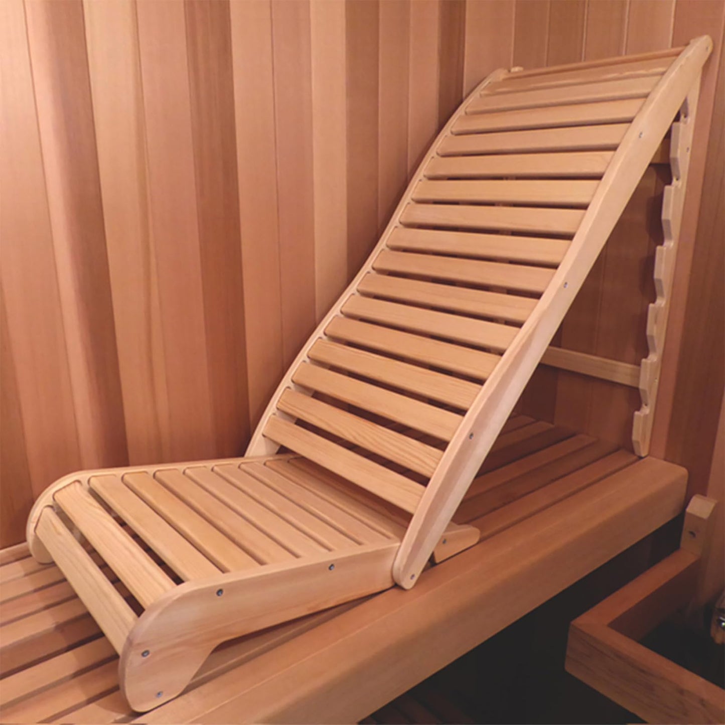 Smartmak Adjustable Canadian Red Cedar Sauna Lounge Chair with Ergonomic Backrest - WoodArtSupply